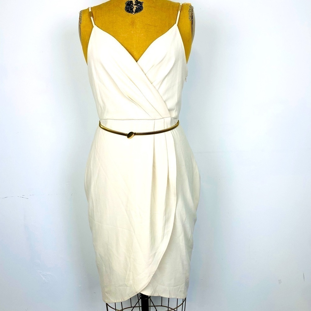 Ark & Co Cocktail Dress with Gold Accents, Large, Cream Mini Dress with Belt